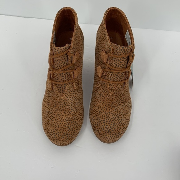 TOMS Kala wedge ankle boots booties lace-up mini Cheetah suede shoe brown 8 - Picture 4 of 7